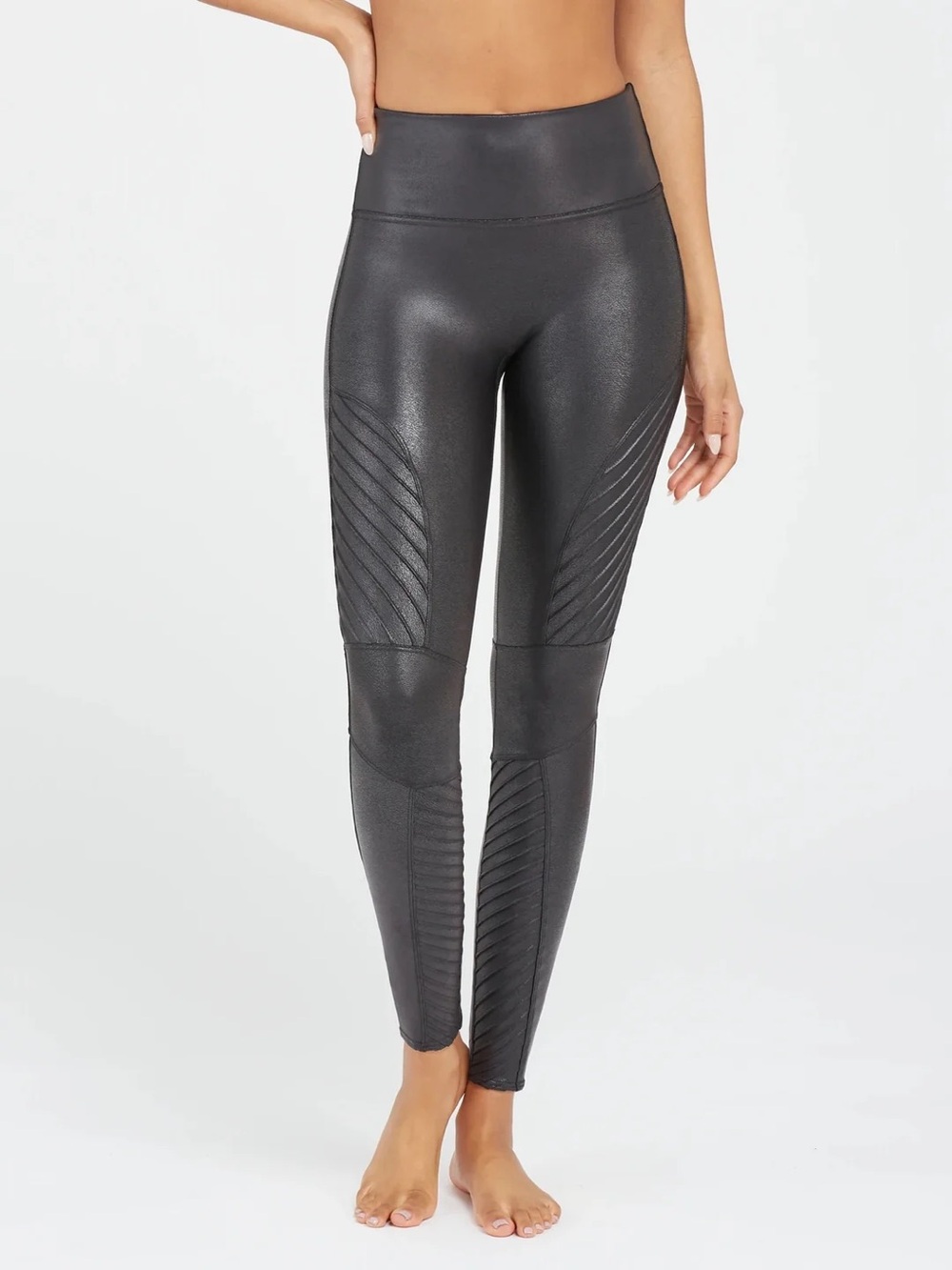 SPANX Faux Leather Moto Leggings Very Black High Rise Size Small S 20136R